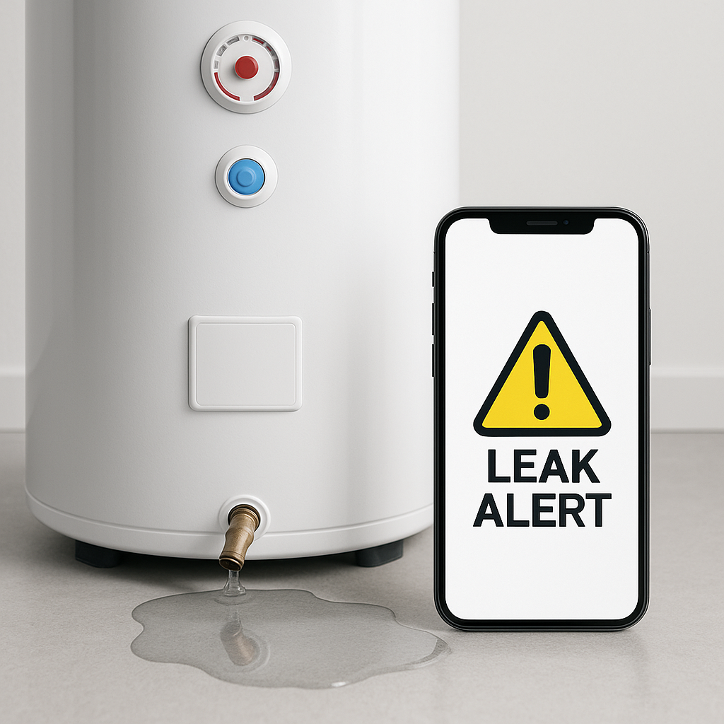 Water Boiler with a leak and an alert
