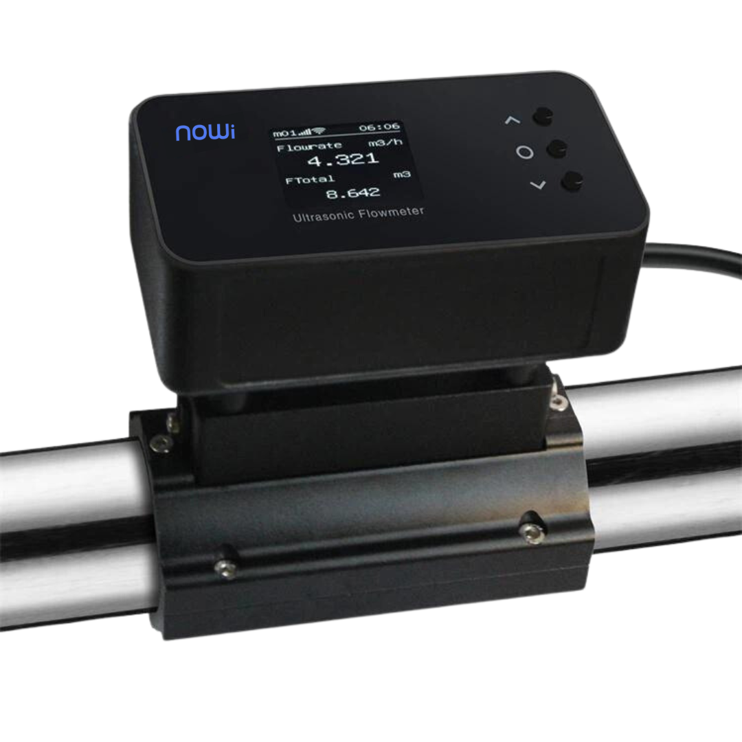 A NOWi leak detection monitor on a pipe.