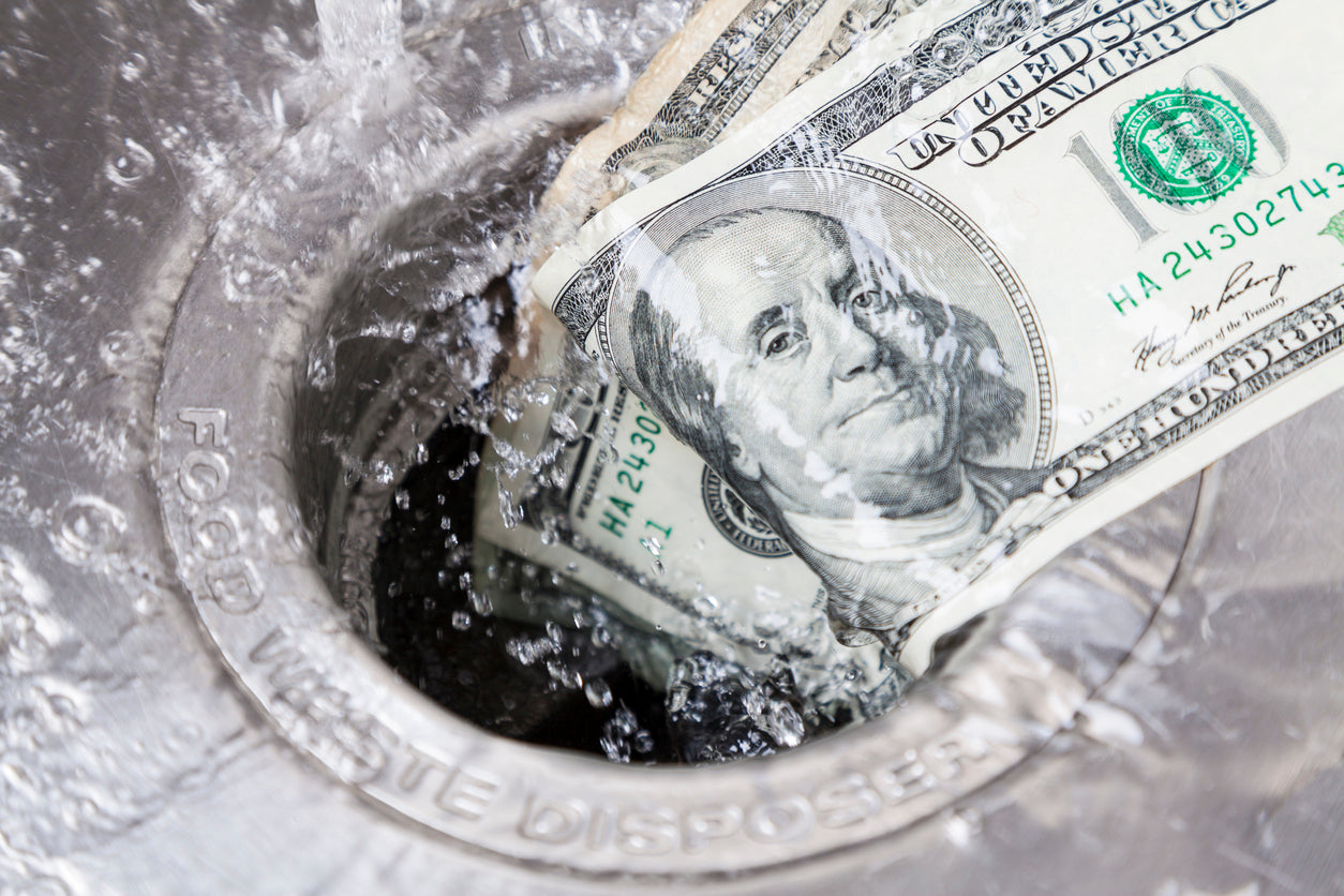 An image of money going down a drain.