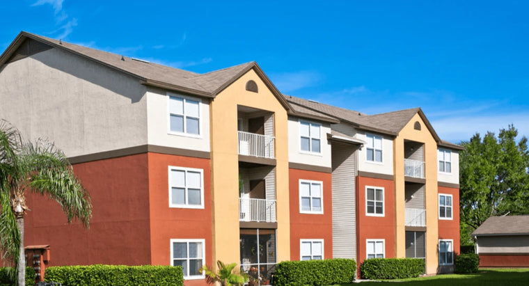 A three-story garden-style apartment building